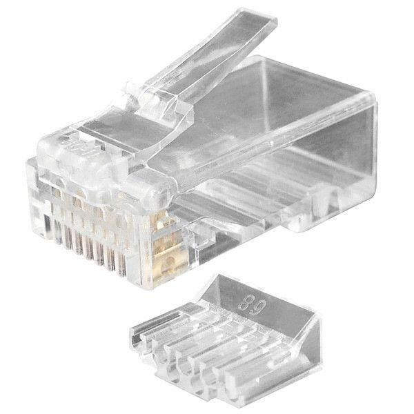 Разъем PLUG-8P8C-UV-C6-100 RJ45(8P8C) под витую пару кат.6 (50 µ"/ 50 мкр. дюйм) универс. (для ож и мж кабеля) со вставкой (уп.100шт) Hyperline 49364