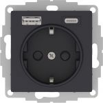 Розетка AtlasDesign 16А с 2-мя заряд. устройствами USB тип A+C 5В/2.4А 2х5В/1.2А механизм карбон SE ATN001032 Розетка AtlasDesign 16А с 2-мя заряд. устройствами USB тип A+C 5В/2.4А 2х5В/1.2А механизм карбон SE ATN001032