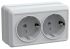 Розетка 2-м ОП Октава РСш22-3-ОБ 16А IP20 с заземл. защ. шторки бел. IEK ERO24-K01-16-DC