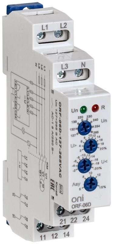 Реле фаз ORF-06D 3ф 2 конт. 127-265В AC с контр. нейтр. ONI ORF-06D-127-265VAC